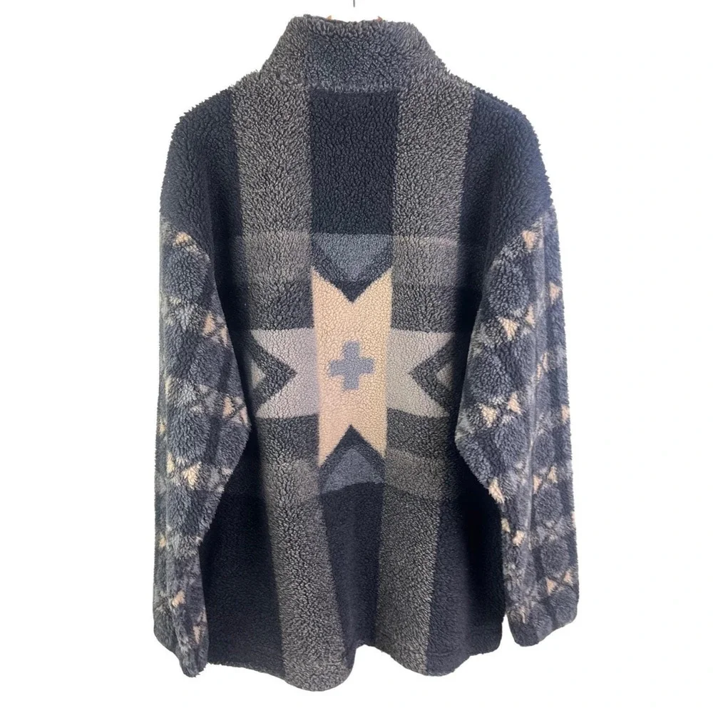 VTG North Face Gray Star Tribal‎ Pattern 1/4 Zip Pull Over Sherpa Fleece USA XL